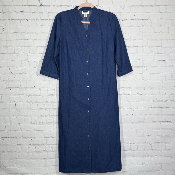 VTG 90's Talbots Maxi Dress Size 8 Blue Chambray Denim Button Down Cape Duster - Picture 1 of 15